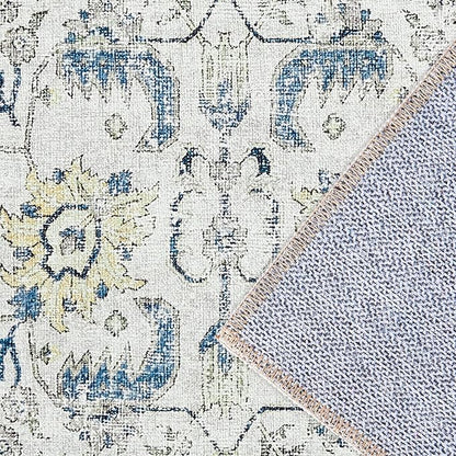 jinchan Kalen Area Rug 4x6 Washable Bedroom Rug Vintage Indoor Thin Floor Cover Retro Accent Mat Distressed Floral Country Boho Non Slip Carpet for Living Room Kitchen Dining Room Office Blue Multi