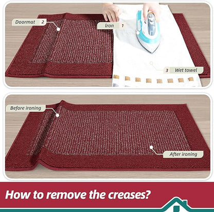 BEQHAUSE Indoor Door Mat 24" x 36", Dirt Trapper Door Mats Non-Slip Entryway Rugs Washable, Resist Dirt Absorbent Welcome Mat, Low Profile Floor Mats for Front Back Door and Entryway, Red