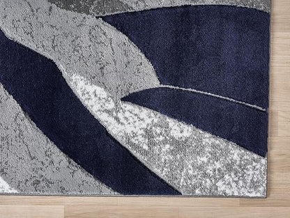 Modern Abstract Area Rug Hand Carved Contemporary Geometric Swirls Vibrant Colors Carpet for Living Room Bedroom Design PR1002 (Navy, 5' x 7')