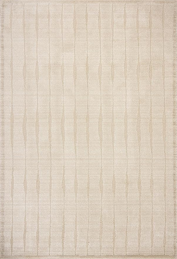Loloi Chris Loves Julia Calvin Collection CLV-02 Ivory/Oatmeal 7'-10" x 7'-10" Round Area Rug Checkered Neutral Soft Living Room Bedroom Carpet