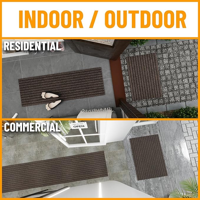Ottomanson 2'7" x 10' Hallway Runner with Scraper Pile - Extra Durable Non-Slip Rug Mat for Indoor & Outdoor Use - Ideal for Kitchen, Entryway & Garage - High-Traffic Carpet, Brown