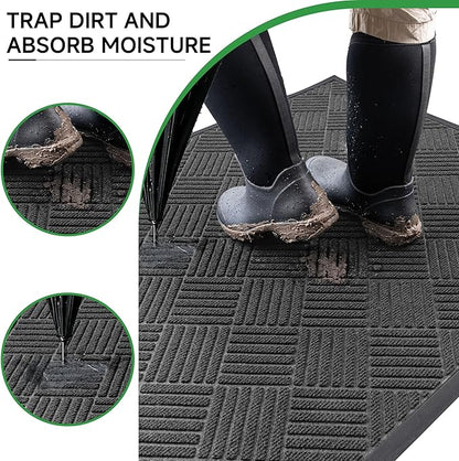 Front Door Mat, Heavy Duty Indoor Outdoor Doormat, 60" x 36" Low Profile Outdoor Mats for Home Entrance, Stain and Fade Resistant Welcome Mat Ideal for High Traffic Area, Diamond Grey