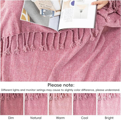 BATTILO HOME Chenille Throw Blanket for Couch, Soft Cozy Throw Blanket with Fringe Tassels, Lightweight Knitted Throw for Spring Summer, Pink, 50"x60"