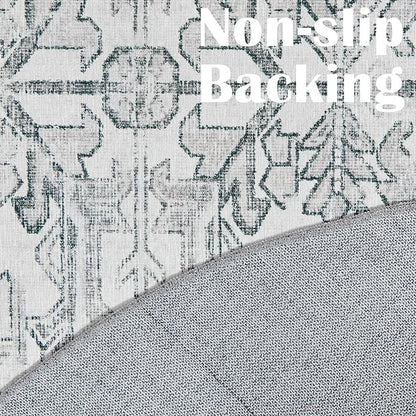 jinchan Lima Round Rug 4ft Vintage Machine Washable Area Rug Indoor Circle 4' Ultra-Thin Non-Slip Floral Print Carpet for Farmhouse Entryway Dining Room Living Room Bedroom Office (4'Round, Grey)