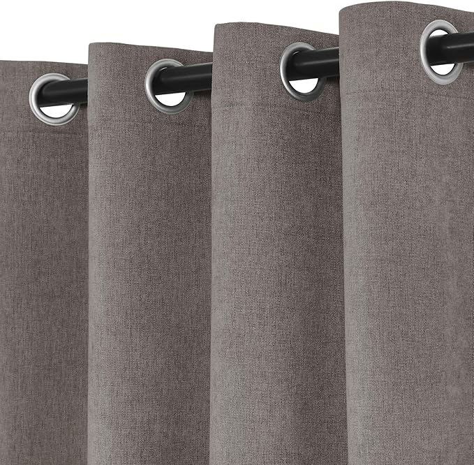Macochico 100% Blackout Chenille Curtains Thermal Insulated Noise Reducing Velvet Draperies for Living Room Bedroom Hotel Stone Grey Blackout Curtains Grommet Top with Tieback 84" Wx84 L 1 Panel