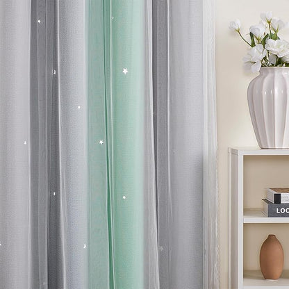 XiDi Curtains for Bedroom Decor, Rainbow Green LightgreyGrey52/90/1