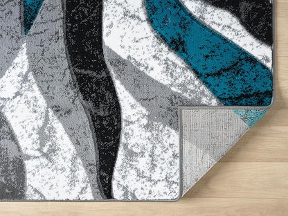 Modern Abstract Area Rug Hand Carved Contemporary Geometric Swirls Vibrant Colors Carpet for Living Room Bedroom Design PR1002 (Turquoise, 5' x 7')