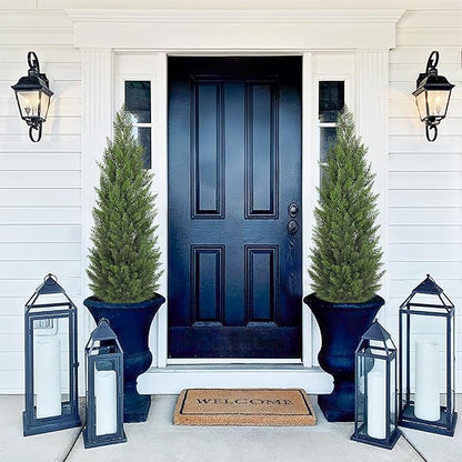 Briful 4ft Cedar Topiary Trees Artificial Outdoor Set of 2, Realistic Faux Cedar Pines with Pots, UV Resistant Christmas Greenery for Holiday Decor, Indoor Farmhouse Entryway Patio Door Plants
