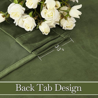 RYB HOME Back Tab Velvet Curtains, Thermal Insulated Privacy Protect Decorative Drapes for Living Room Home Theater, Olive Green, W 52 x L 108 inches, 2 Panels Set