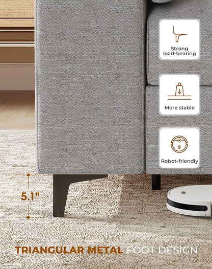 88.97" Modern Sofa Couches for Living Room, Deep Seat Sofas with 8”Cushion, Comfy 2-Seater Chenille Loveseat with Convertible Armrest, Removable Sofa Cover, High Leg(Light Gray)
