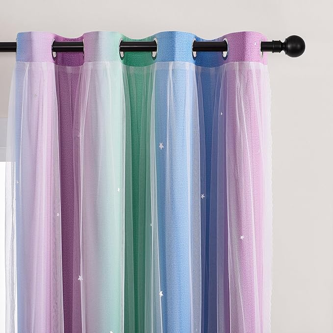 XiDi Curtains for Bedroom Decor, Rainbow Green PurpleBlue34/90/1