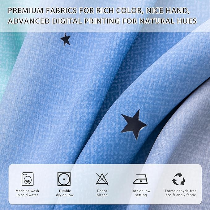 XiDi Dream Star Blackout Curtains for Kids Rooms Girl Princess Curtain for Daughter Bedroom Window (Blue Green Grey, W52 X L72)