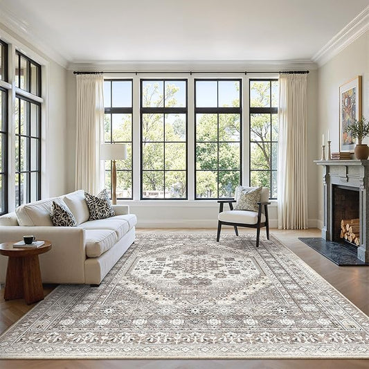 zesthome 6x9 Area Rug, Super Soft Washable Rugs for Living Room, Non-Slip Stain Resistant Vintage Rugs, Ultra-Thin Large Area Rugs (Brown/Beige,6'x9')