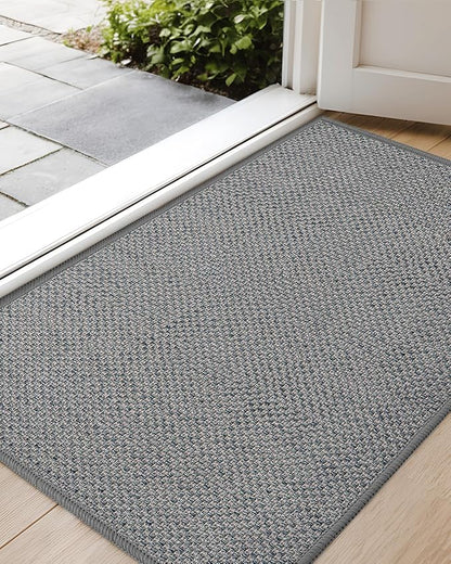 Color&Geometry Ultra-Thin Indoor Door Mat, 22.6"x31.5" Low-Profile Non-Slip Entryway Rug with Modern Geometric TextureWashable Doormat for Entrance Front Doors,Light Grey (Rolled-up NO Creases)