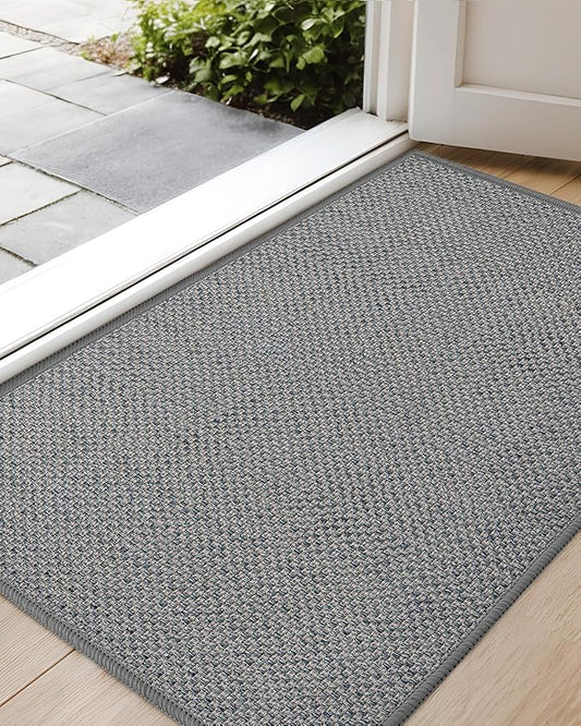 Color&Geometry Ultra-Thin Indoor Door Mat, 24"x36" Low-Profile Non-Slip Entryway Rug with Modern Geometric Texture, Washable Doormat for Indoor Entrance, Front Door, Light Grey (Rolled-up NO Creases)