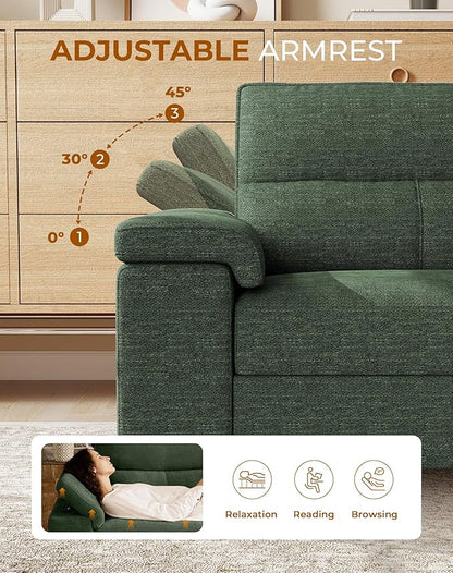 88.97" L Shaped Sectional Couches for Living Room, Deep Seat Sofa with Big Storage Ottoman & 8”Cushion, Comfy 2-Seater Chenille Loveseat, Convertible Armrest, Removable Cover for Small Space(Green)