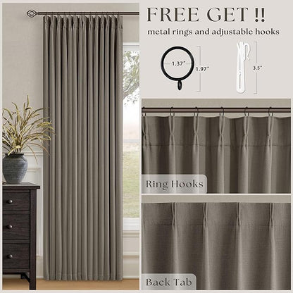 Desert Taupe Pinch Pleated Blackout Curtains 108 Inches Long for Bedroom 100% Black Out Thick Linen Dual Layer Pleated Drapes Farmhouse Country Brownish Gray 108 Inch Curtain for Dining Living Room