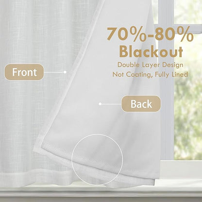 DriftAway Double Layer Linen Blackout Tie Up Curtains Thermal Insulated Fully Lined Balloon Roman Shade Bathroom Window Adjustable Rod Pocket for Small Window 45 Inch by 63 Inch White