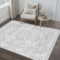 Grey 3x5 Area Rug Washable Vintage Carpet for Entryway Office Soft Retro Floral Kitchen Low Pile Thin Door Mat Non Slip Central Medallion Throw Rug for Bathroom Bedroom Dining Living Room
