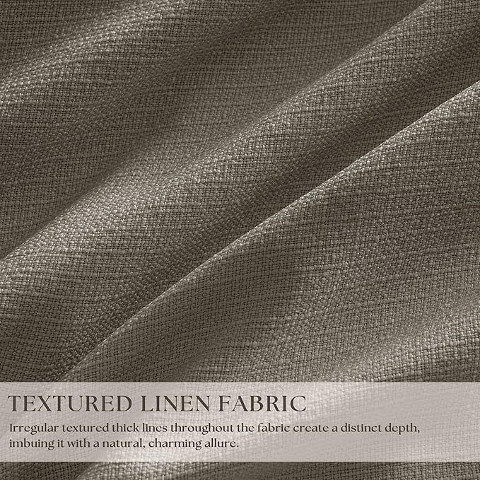 Desert Taupe Linen Blackout Pleated 86 Inch Curtains for Living Room Darkening Pinch Pleat 100% Black Out Drapes Thermal Insulated Soundproof Brownish Grey 86 Inch Curtain for Dining Bedroom