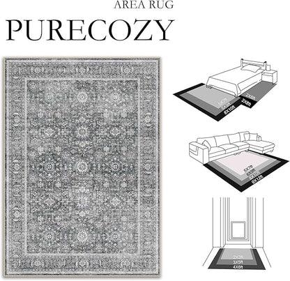 Blue 4x6 Area Rug Non Slip Vintage Office Entryway Rug Distressed Machine Washable Kitchen Carpet Retro Traditional Floral Accent Throw Door Mat for Bedroom Bathroom Dining Living Room