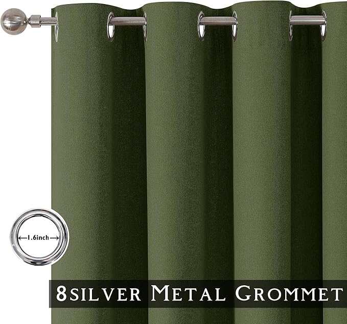 ChrisDowa 100% Blackout Olive Green Solid Curtains 90 Inches Long 2 Panels for Bedroom Living Room,Farmhouse Room Darkening Thermal Insulated Soundproof Grommet Top Window Treatment Drapes,52x90