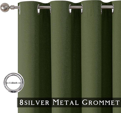 ChrisDowa 100% Blackout Olive Green Solid Curtains 90 Inches Long 2 Panels for Bedroom Living Room,Farmhouse Room Darkening Thermal Insulated Soundproof Grommet Top Window Treatment Drapes,52x90