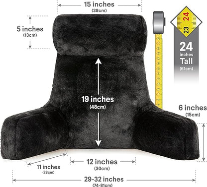 Husband Pillow Medium Limited Baby Black Panther Backrest, 2-Tone Reversible Double Sided Fabulous Faux Fur Reading & Bed Rest Pillow with Arms & Neck Roll, Adjustable Memory Foam - Extremely Comfy