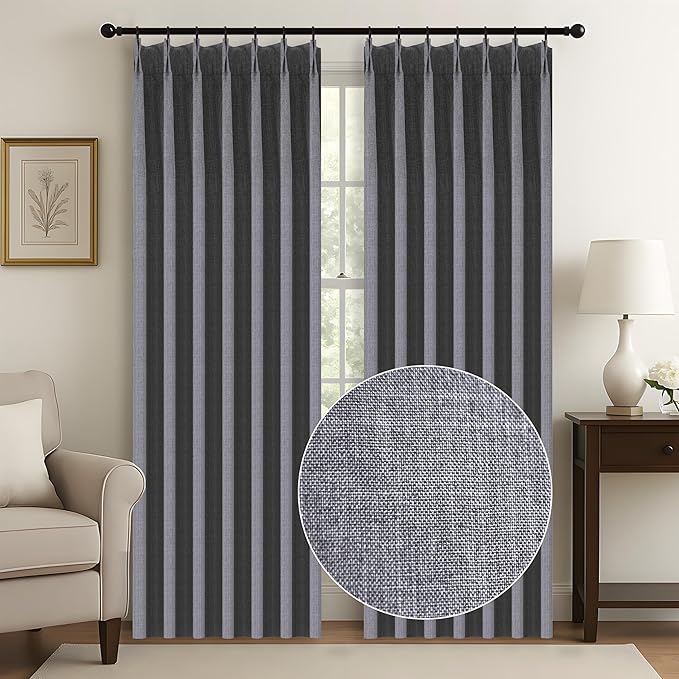 WdFour 42x63 Inch Pinch Pleated Blackout Curtains - Pack of 2, 100% Light Blocking Thermal Insulated Drapes with Textured Weave, Extra Long Back Tab Window Panels for Living Room & Bedroom,Dark Gray.