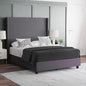 EMMA + OLIVER Nora Full Size Faux Linen Upholstered Platform Bed with Plush Padded Wingback Headboard (No Box Spring Needed), Modern Upholstered Headboard Full Bed Frame, Gray