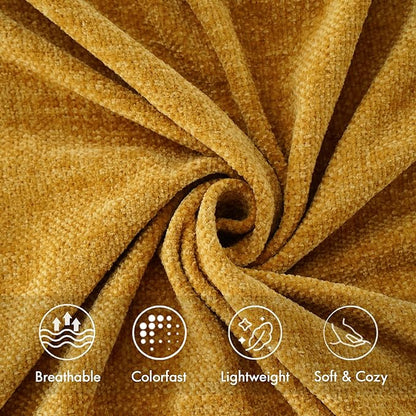 BATTILO HOME Mustard Yellow Throw Blanket for Couch Bed Sofa, Yellow Gold Chenille Throw for Spring Summer, Lightweight Knit Blanket for Home Decor, 50"x60"
