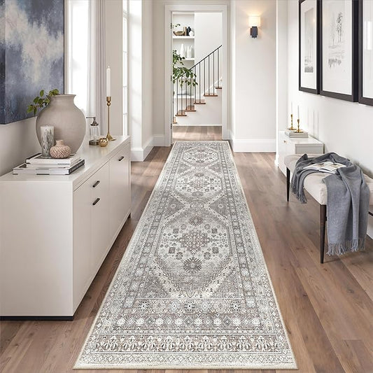 zesthome Washable Runner Rug 2.5x8 - Stain Resistant Entryway Rug,Ultra-Thin Kitchen Rugs, Anti Slip Backing Runner Rugs for Entrance Laundry Room Indoor Hallway (Brown/Beige,2.5'x8')