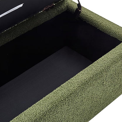 Storage Ottoman with Flip-Top Lid, Sturdy Birch Wood Legs, Footrest Bench with Ample Storage for Blankets, Pillows, Shoes, Extra Seating for Living Room, Bedroom, Entryway,Dark Brown+Green