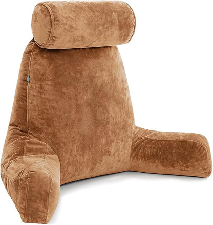 Husband Pillow XXL – Reading Pillow Bed Chair with Arms & Back Support – Tan - Back Pillow for Beds Sitting Up – Bed Rest Arm Pillow – Comfy Reading Pillow for Adults