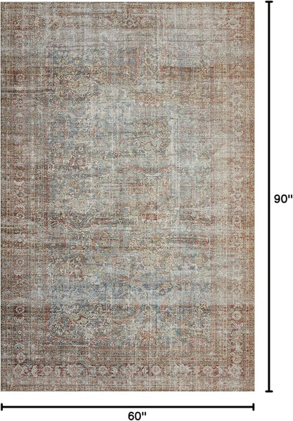 Loloi Chris Loves Julia Jules Collection JUL-05 Lagoon/Brick 5'-0'' x 7'-6'', .13" Pile Height, Area Rug