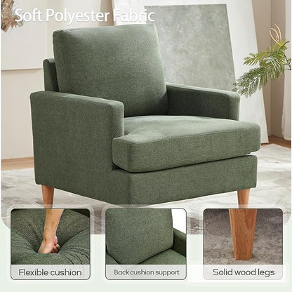 VKNOW Mid-Century Accent Chair, No Tools Assembly Required, Modern Upholstered Polyester Armchair for Living Room,Comfy Reading Accent Chairs with Wood Legs for Bedroom, Green