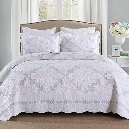 MarCielo 3-Piece 100% Cotton Oversized Bedspread Lightweight Quilt Coverlet Embroidery Farmhouse Bedding Set (TC Colorful White, Oversized King (118"x106"))