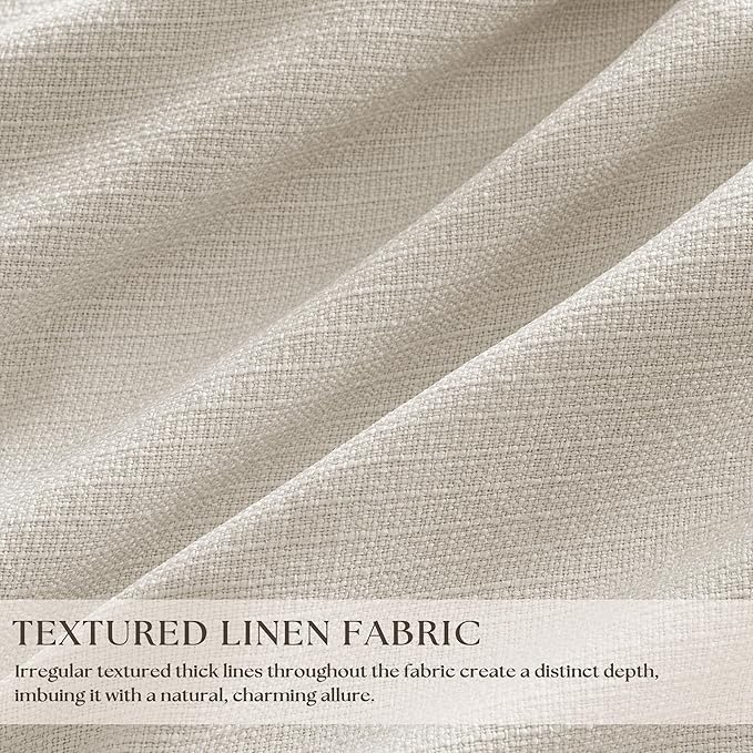 Cream White Linen Blackout Pleated Curtains 108 Inches Long 2 Panels Set Pinch Pleate 100% Black Out Double Layer Natural Burlap Thermal Insulated Drapes for Bedroom Living Windows 108 Inch Length