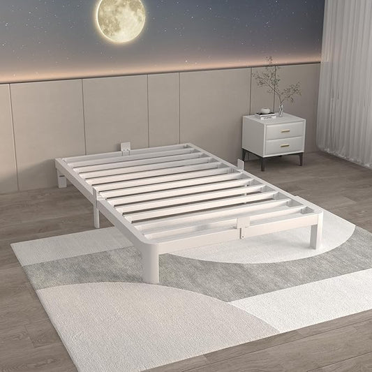 ITIMIDI 6 Inch Twin White Bed Frames, Platform Bed Frame with Metal Gaskets, Heavy Duty Steel Support 3000 LBS, No Box Spring Needed, Anti-Slip Mattress Stopper, Easy Assembly