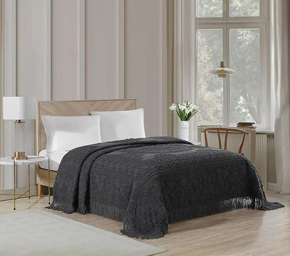 Beatrice Home Fashions Medallion Chenille Bedspread, King, Charcoal