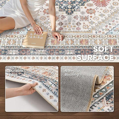 zesthome 9x12 Area Rugs for Living Room,Non-Slip Backing Washable Rugs,Vintage Large Area Rug，Stain Resistant Home Decor Rug (Multi,9'x12')