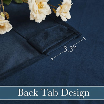 RYB HOME Navy Blue Velvet Curtains 80 inches, Back Tab Soft Fabric Room Darkening Thermal Insulated Luxurious Home Decor Curtains for Living Room Bedroom, W 52" x L 80", 2 Panels Set