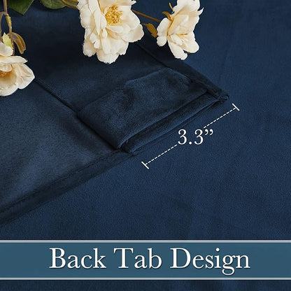 RYB HOME Velvet Curtains 90 inches Length, Back Tab & Rod Pocket Soft Fabric Curtains & Drapes for Bedroom Room Divider, Navy Blue, W 62 x L 90, 2 Panels Set