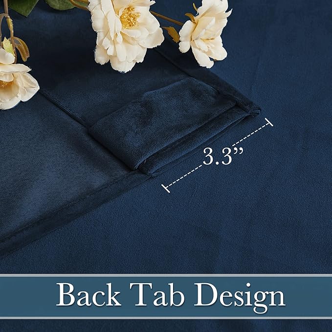 RYB HOME Blue Velvet Curtains 94 inches, Back Tab Soft Fabric Room Darkening Thermal Insulated Luxurious Home Decor Curtains for Living Room Bedroom, W 52" x L 94", 2 Panels Set