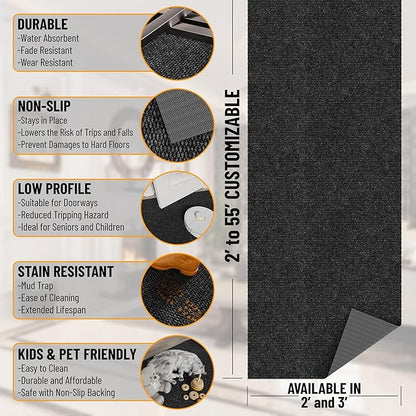 Ottomanson Commercial Scrape Rib Entry Mat – Heavy Duty Ribbed Floor Mat for High Traffic – Non Slip Rubber Back, Waterproof – Indoor Outdoor Use for Offices, Schools, Lobbies, 2' x 24', Black