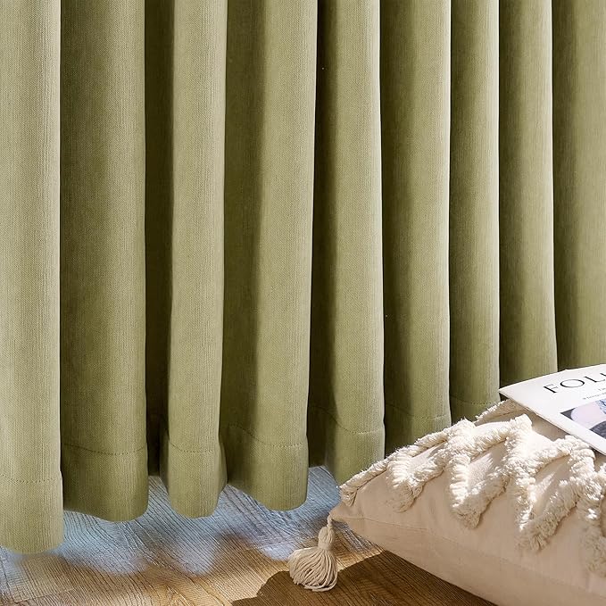 jinchan Chenille Blackout Curtains 96 Inches Long 2 Panels Sage Green Thermal Insulated Curtains for Living Room Bedroom Back Tab Window Curtains Triple Weave Noise Reducing Drapes 50x96 Inch