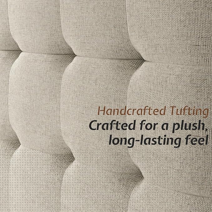 Jocisland Wood King Size Bed Frame,Tall Upholstered Tufted Headboard, Solid Wood Platform, No Box Spring Needed, Walnut