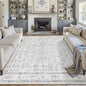 Grey 8x10 Area Rug Vintage Washable Living Room Carpet Non Slip Bedroom Indoor Office Low Pile Large Traditional Distressed Retro Accent Rug for Dining Room Bathroom Kitchen