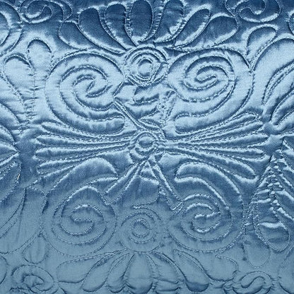 Touch of Class Portia Luxury Bedding | Sapphire Blue | Quilted Polyester Satin | Hand Guided Machine Quilted Scroll Design 7 Piece Set: Cal King Oversized Bedspread, 2 King Shams, 4 Pillows
