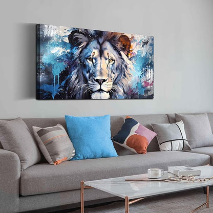 ENTANUB Lion Wall Art for Living Room, Animal Canvas Print Painting for Bedroom, Blue Picture Decor, Size 40x20 Inches